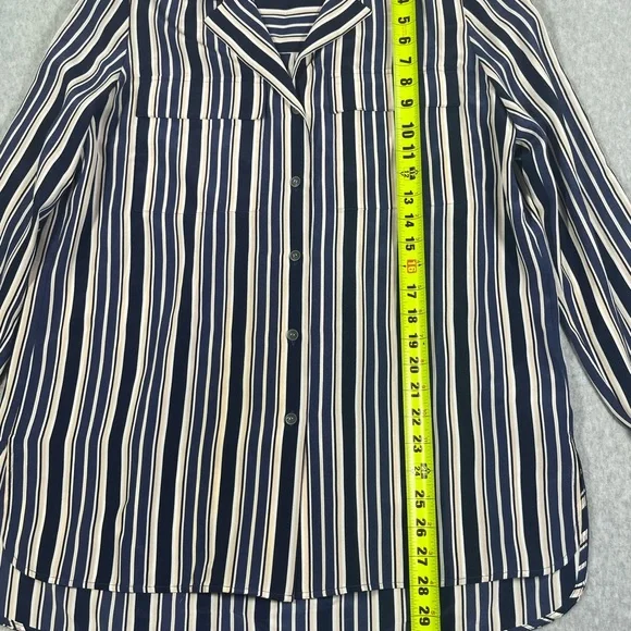 Lafayette 148 NY 100% Silk Blouse Navy Beige White Striped Long Sleeves W SZ M - Picture 8 of 8